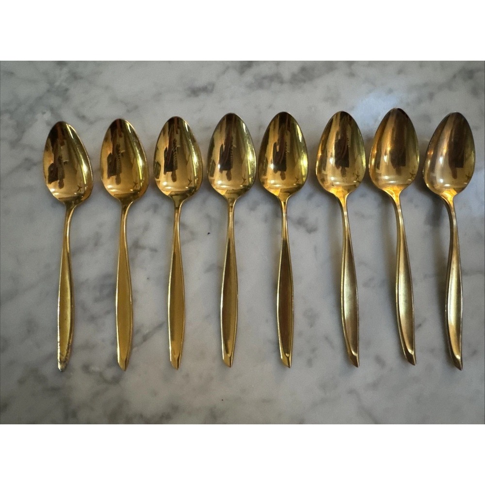 Ron FIL Japan Stainless‎ Steel Flatware Gold Tone 8 Pc Teaspoons